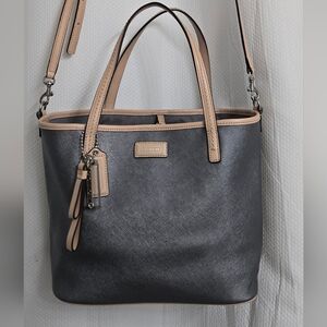 EUC Coach 2013 City Metro Park Saffiano Silver/Grey Leather Tote Bag